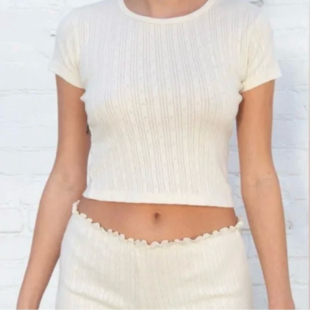 Brandy Melville Cream Ashlyn Eyelet Baby Tee Short Sleeve Coquette One Size
